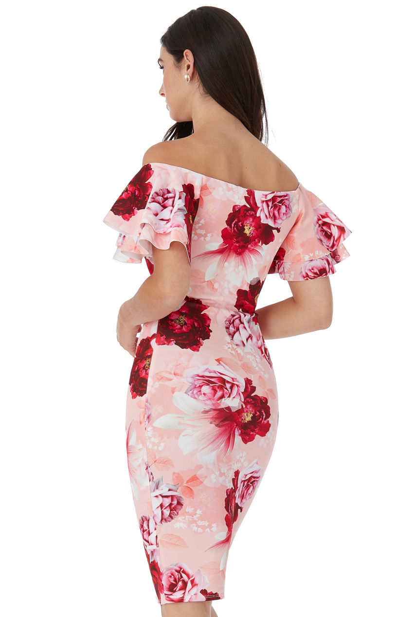 Pouzdrové šaty s květy růžové