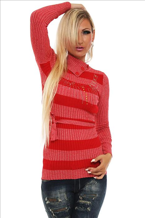Dámský pulovr s páskem - červený