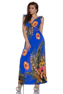Dámské dlouhé šaty s květy modrá