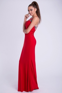 Dámské luxusní plesové a společenské šaty s korálky EVA & LOLA 31JS červená