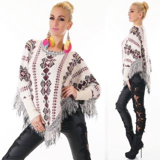Luxusní pletený svetr/pončo s aztéckým vzorem
