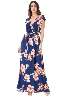 Dlouhé letní šaty s potiskem květů modré