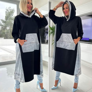 Dámská mikinová tunika imitace jeans černá